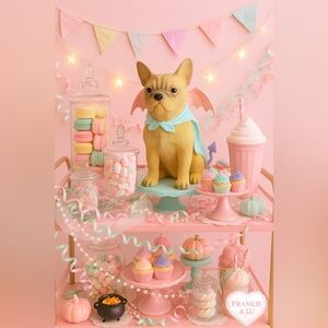 Pastel Bat Winged French Bulldog Figurine Spooky Cute Halloween Decor NWT